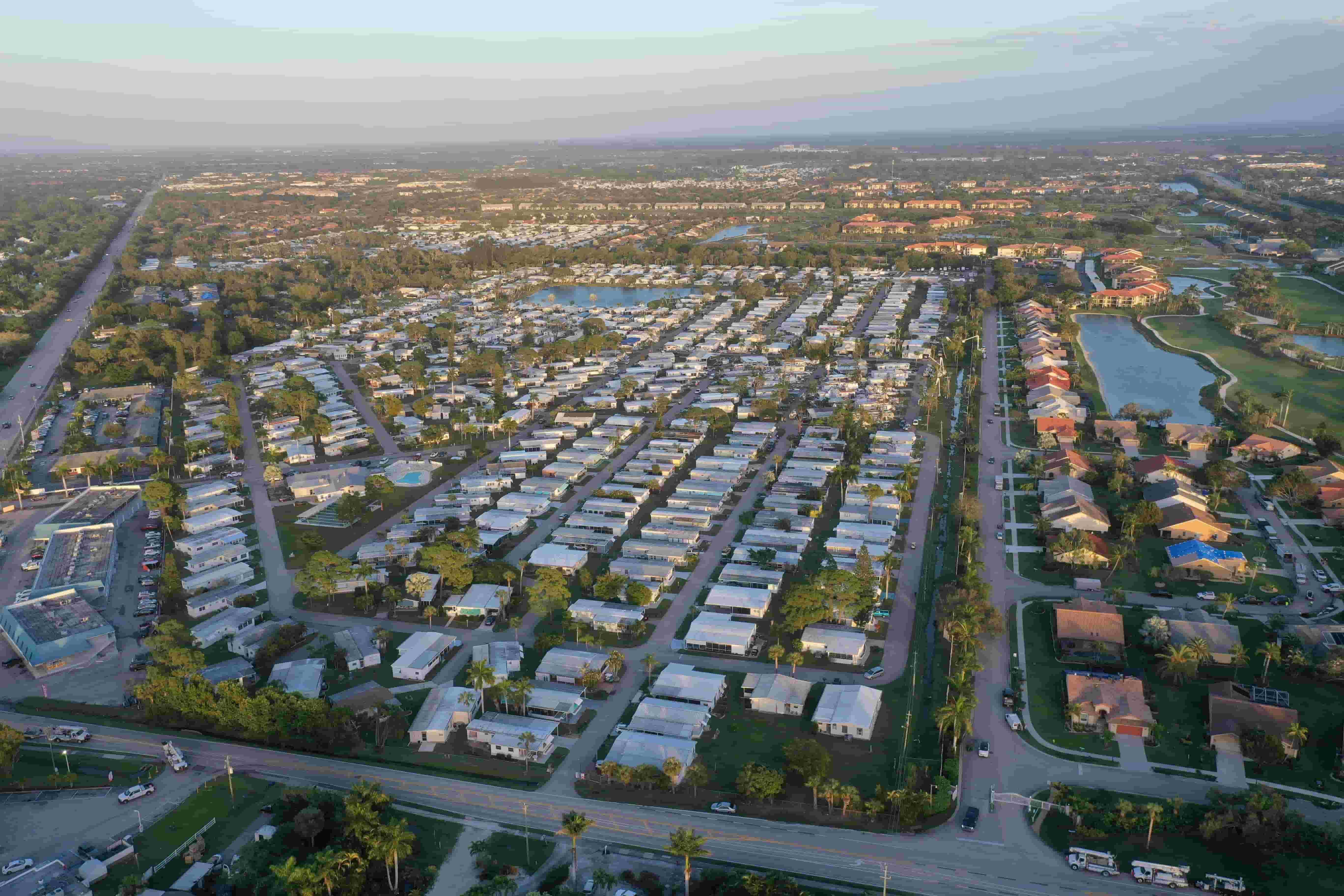 Aerial view of a manufactured home community